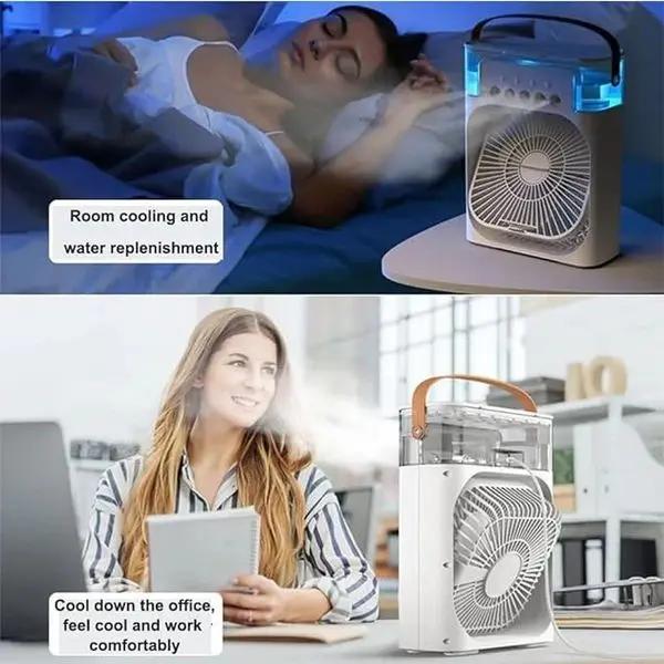 3 In 1 Small Air Cooler LED Night Light Portable Humidifier Air Adjustment Fan For Office & Home Gilded Palm