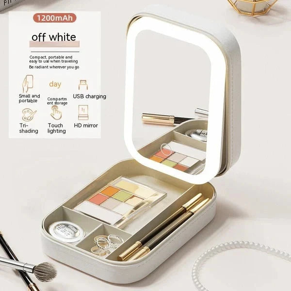 Portable Makeup Storage Box with LED Light Mirror (UAE Delivery Time: 1-3 Days) Achieveallmart